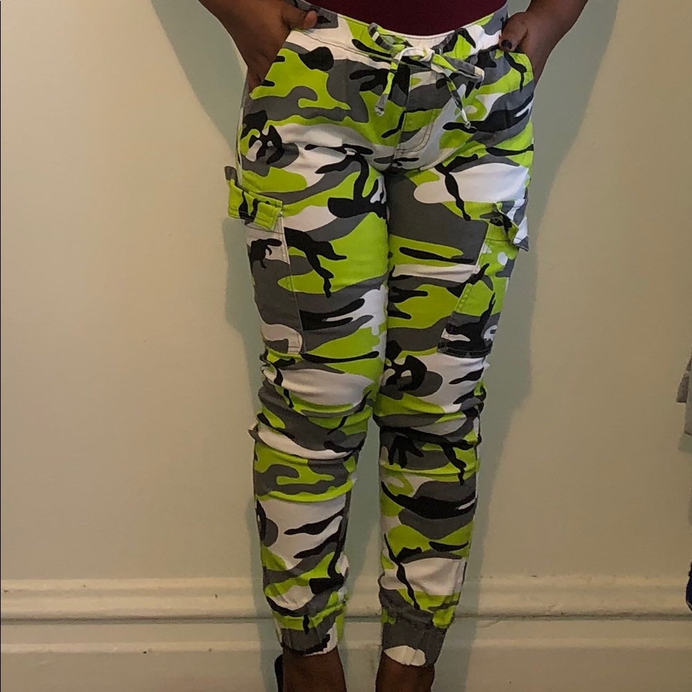 Green camo cargo pants